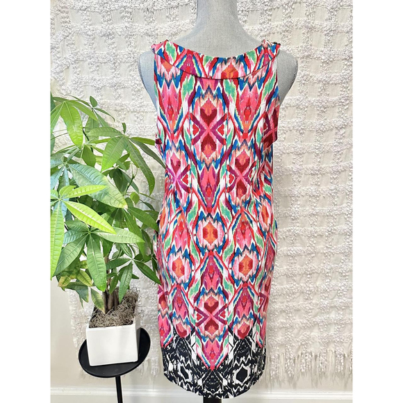NY Collection Colorful Ikat  tribal hippie sleeveless v-neck beaded sheath sleev - Picture 4 of 8